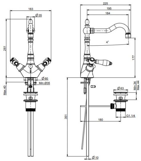 Fima carlo frattini Herend смеситель для раковины F5411 схема 2