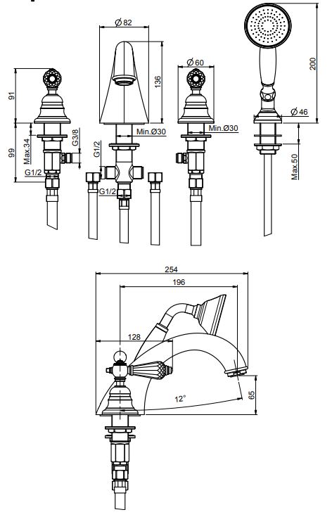 Смеситель для ванны и душа Fima carlo frattini Herend chic F5414C