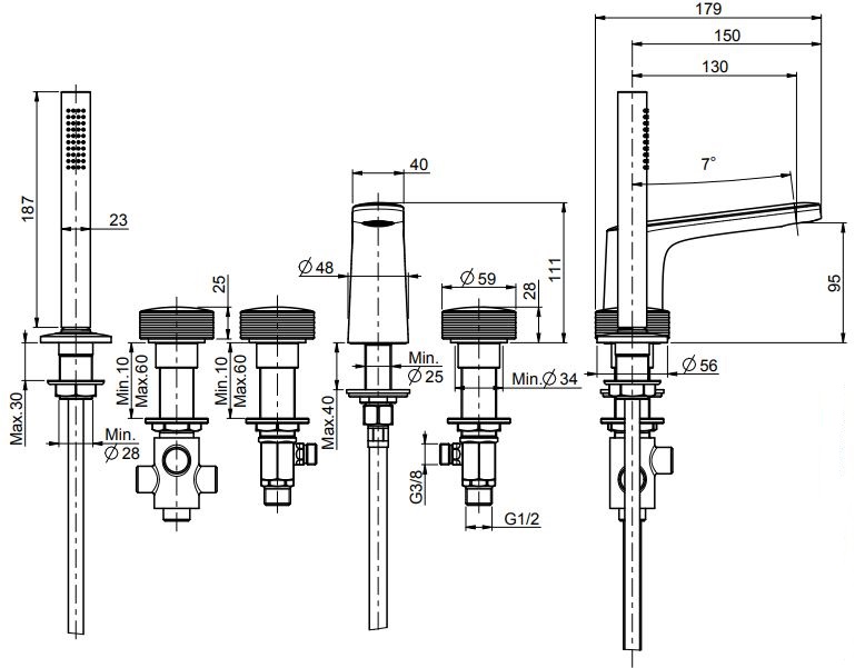 Изображение Смеситель для ванны и душа Fima carlo frattini Texture collection F5614