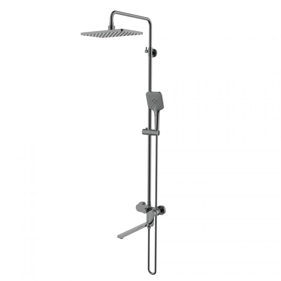 AQ2840BGM НИКА душевая система (смеситель для ванны) 3 jet 300х193 мм с длинным изливом, оружейная сталь