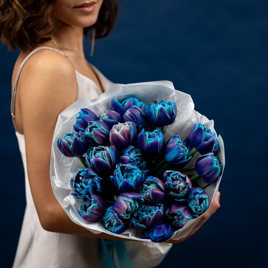 Букет из 25 синих тюльпанов