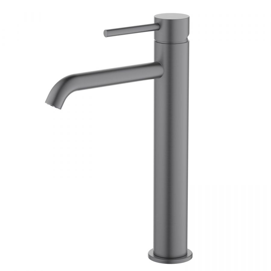 AQ1304BGM ЕВРОПА смеситель для раковины высокий 215, без донного клапана, оружейная сталь