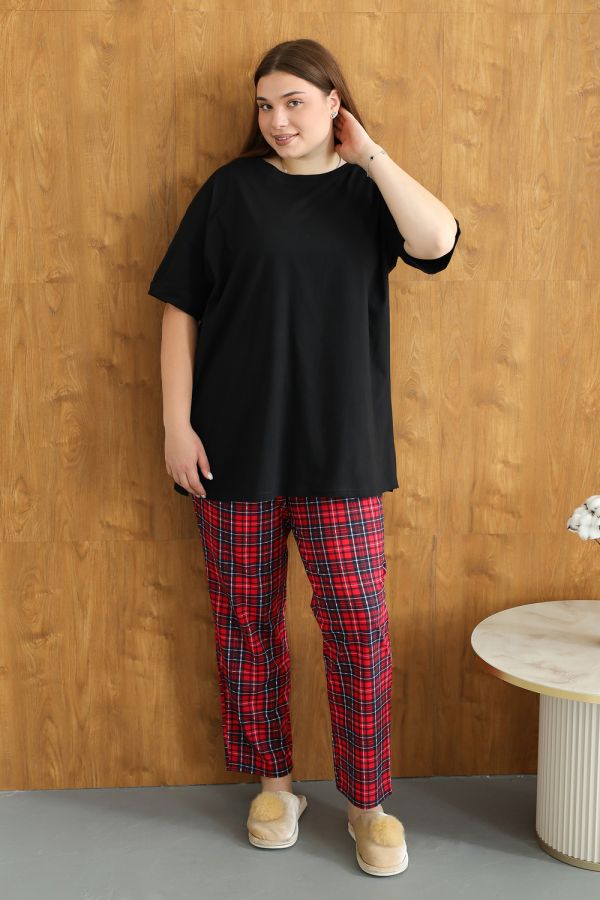 Пижама женская со штанами больших размеров П-111б-однотонная [красный-синий]