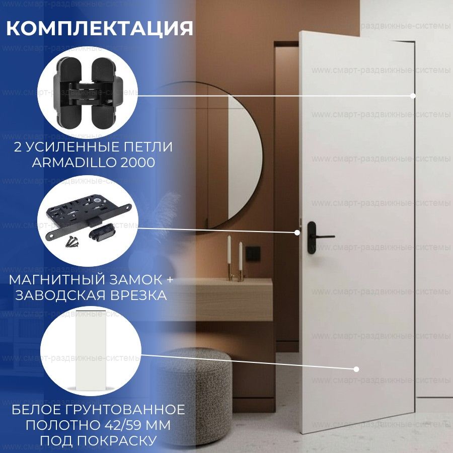 Скрытая дверь с фурнитурой с черной кромкой 2000/2100