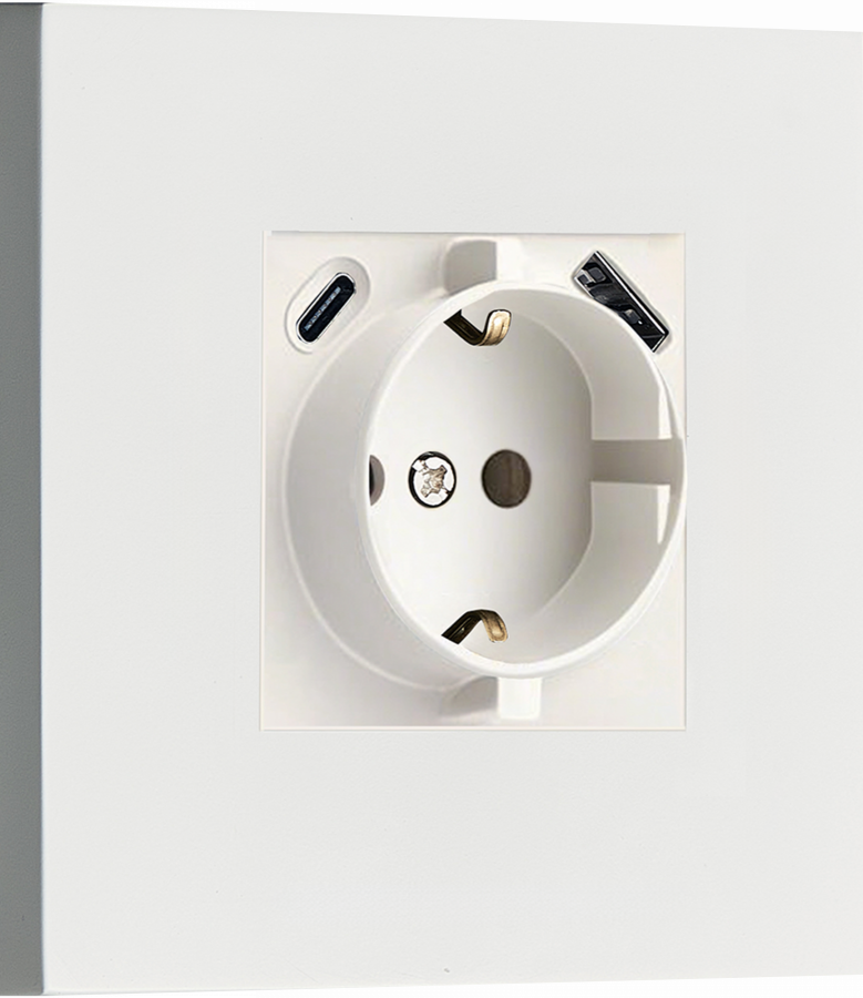 Розетка Schuko с зарядным устройством USB A+C, с защитными шторками, белый, серия N96