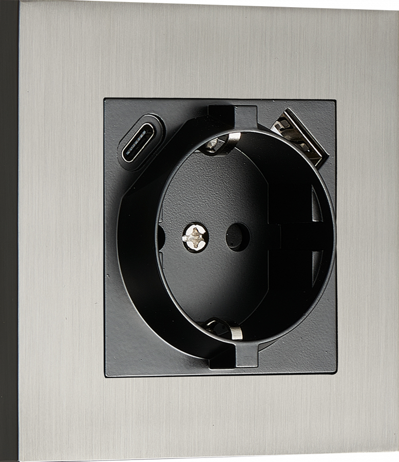 Розетка Schuko с зарядным устройством USB A+C, с защитными шторками, вороненая сталь, серия N96