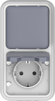 Двойной блок накладной, розетка с защитной крышкой+переключатель 1-клавишный, цвет серый, IP55, серия W55