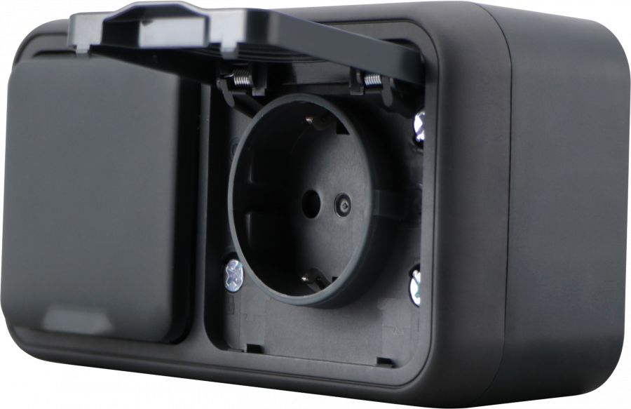 Розетка 2-я с защитной крышкой, 2К+З, накладная, цвет антрацит, IP55, серия W55