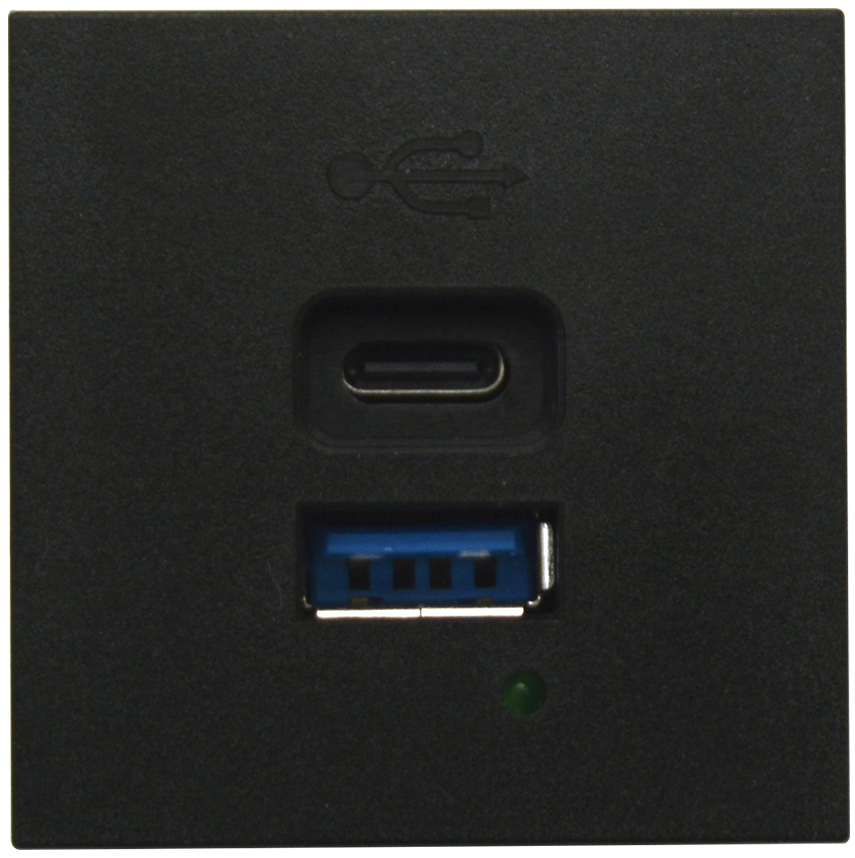USB зарядное устройство, 3A , 65W, Type A + C, 2 мод., черн. матовая (45х45мм)