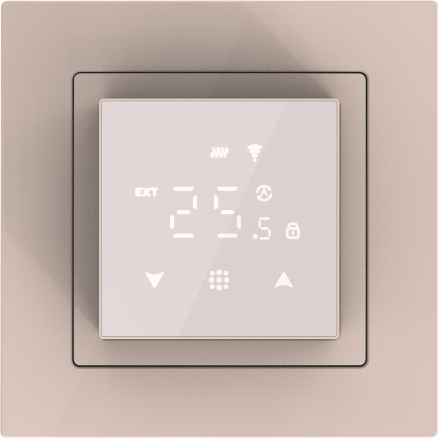 Термостат с датчиком пола, программируемый с Wi-Fi , 16 A, 45*45 мм. стекло кашемир