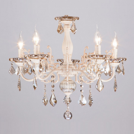 Подвесная люстра Elisha 3281/5 белый с золотом/тонированный хрусталь Strotskis