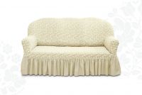 Чехол на 3-х местный диван с оборкой Жаккард  ,Ваниль