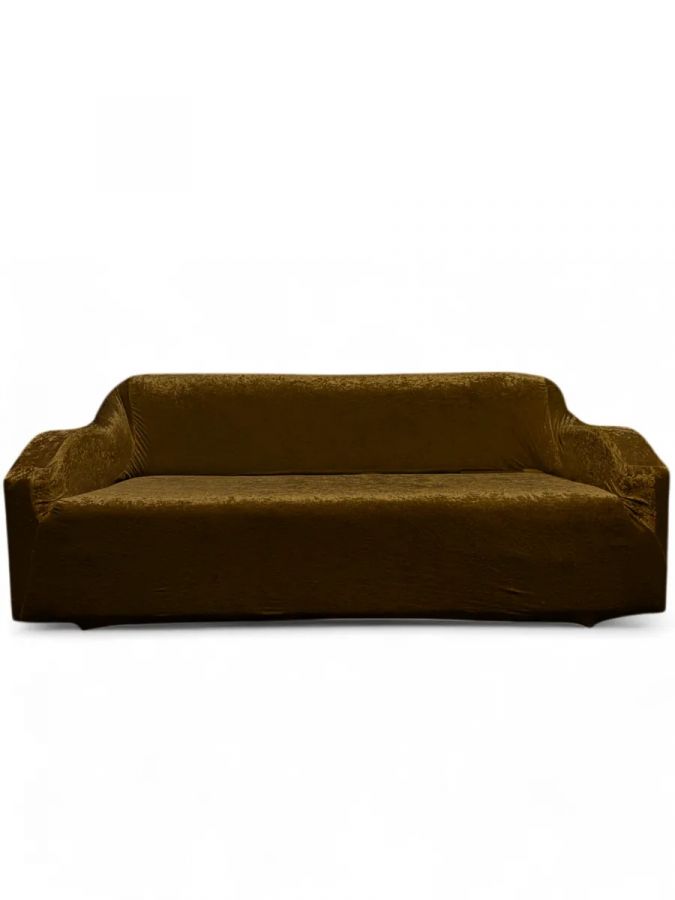 Чехол на 3-х местный диван  без оборки Королевский Велюр ,шоколадно-коричневый