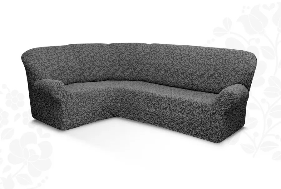 Чехол на угловой диван без оборки Жаккард, серый
