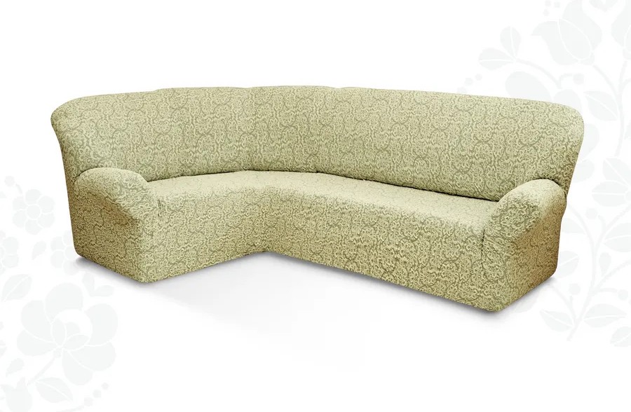 Чехол на угловой диван без оборки Жаккард,бежевый