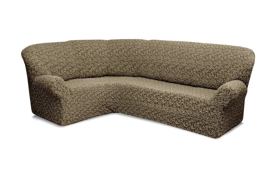 Чехол на угловой диван без оборки Жаккард,Кофе с молоком