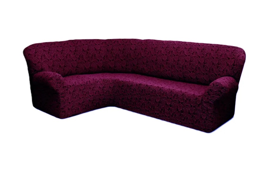 Чехол на угловой диван без оборки Жаккард,бордовый