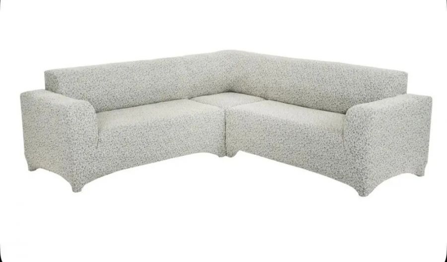 Чехол на угловой диван без оборки Жаккард,кремовый