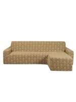 Чехол на угловой диван с оттоманкой правый угол Жаккард , светло-бежевый
