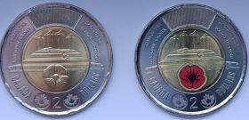 Чествование неизвестного солдата 2 доллара Канада 2025 Набор цветная+ простая