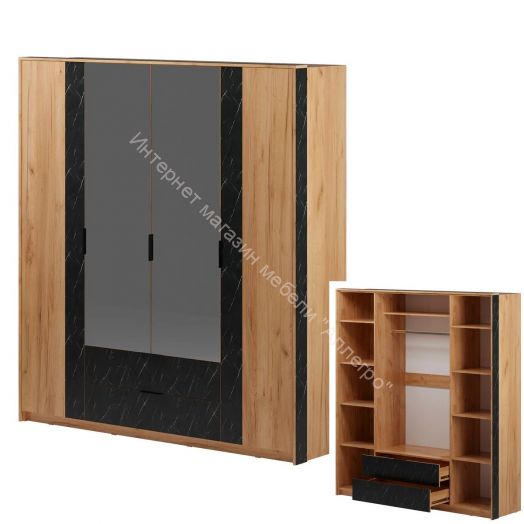 Шкаф 4-х дверный Ольга 4 Дуб золотистый/Креатель