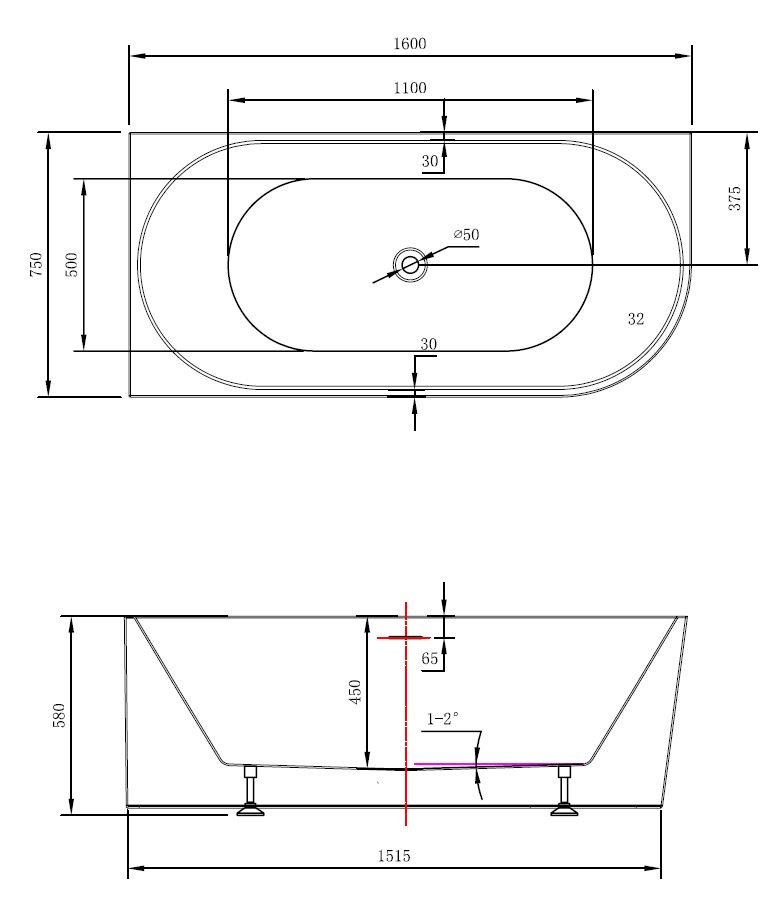 Угловая акриловая ванна Vincea слив-перелив в комплекте VBT-402-1600 ФОТО
