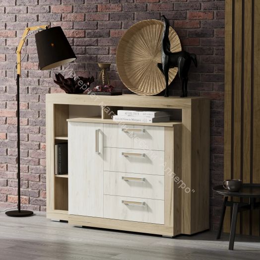 Комод 1 "Ольга 19" Дуб крафт белый/Дуб крафт серый