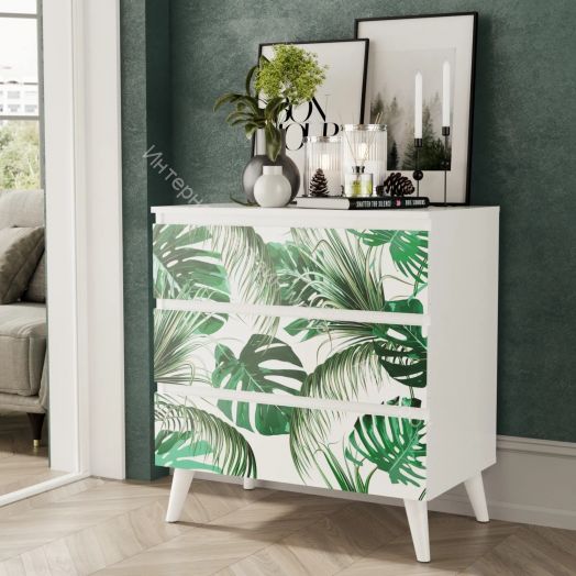 Комод - 2 (Фант) Белый/Белые цветы