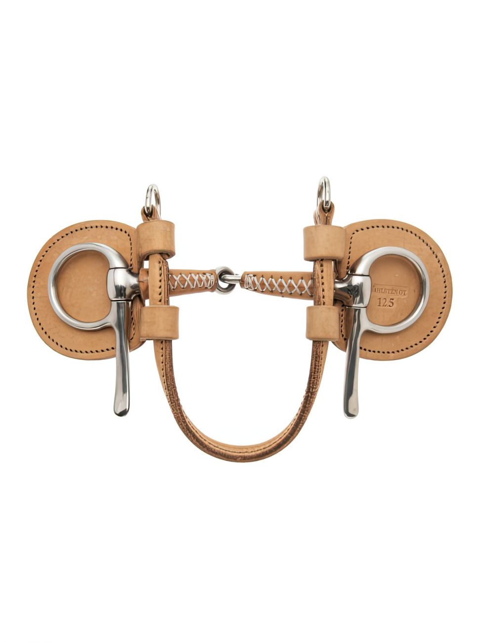 Трензель с усиками, сочлененный, в коже. С подбородочным ремнем. Грызло 21мм. Кольца 60мм