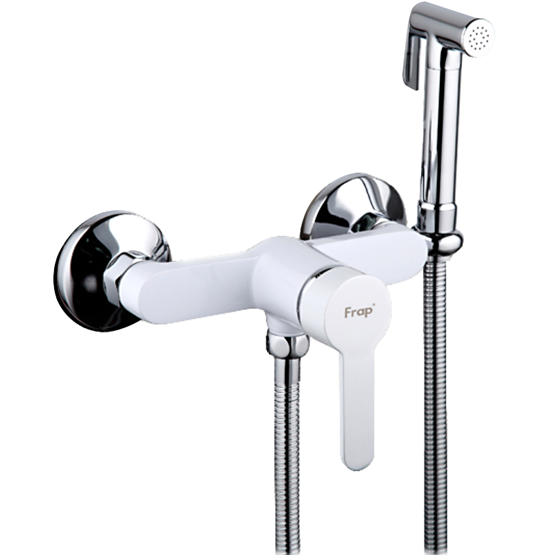 FRAP Gigiyenik Duşlu İsti-Soyuq Su Qarışdırıcısı F2041-8, ağ rəngdə