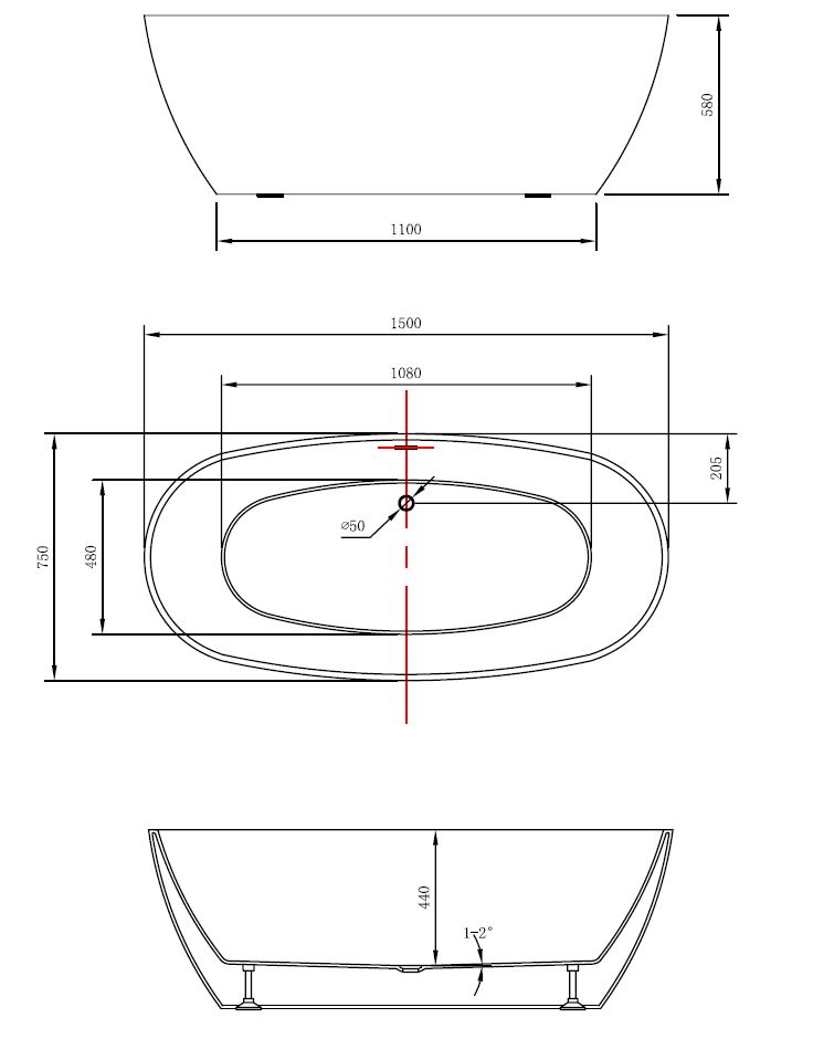 Отдельностоящая акриловая ванна Vincea VBT-405-1500 150х75 см интегрированный щелевой перелив ФОТО