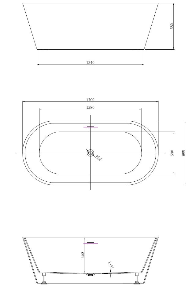 Отдельностоящая акриловая ванна Vincea VBT-4291-1700 170х80 см интегрированный перелив ФОТО