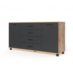 Ривьера Комод 2 створки 4 ящика (ш1622*г452*в827мм)  Дуб Вотан/Графит