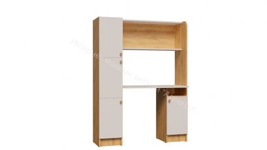 Стол письменный "Омега 2" с надстройкой Дуб золотистый/Белый