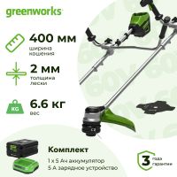 Аккумуляторный триммер Greenworks GD60BCBK4 (1 x 5 Ач, ЗУ) 2108407/2944907/2932007