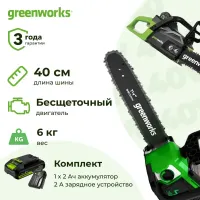 Аккумуляторная цепная пила Greenworks GD40CS18K2 (1 x 2 Ач, ЗУ) 2005807UA