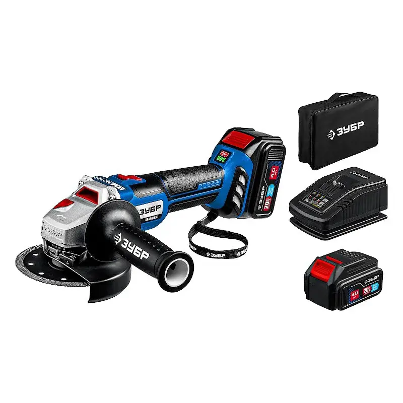 ЗУБР AB-125-42 бесщеточная угловая шлифовальная машина (2 x 4 Ач, ЗУ)