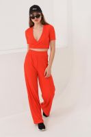 Костюм лапша палаццо + топ на завязках  короткий рукав 1254 [оранжевый]