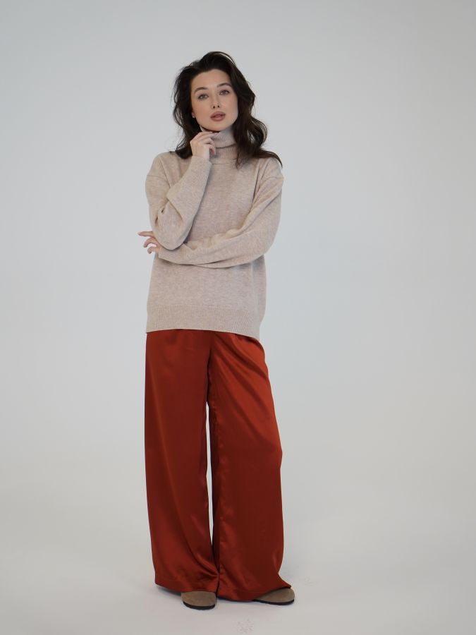 Брюки из сатина огненные