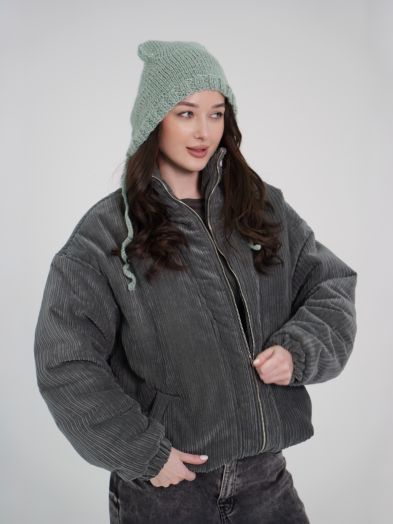 Бомбер вельветовый серый