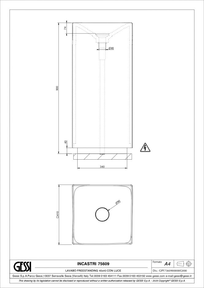 Свободностоящая раковина Gessi Incastri 75609 с LED подсветкой, высота 90 см ФОТО