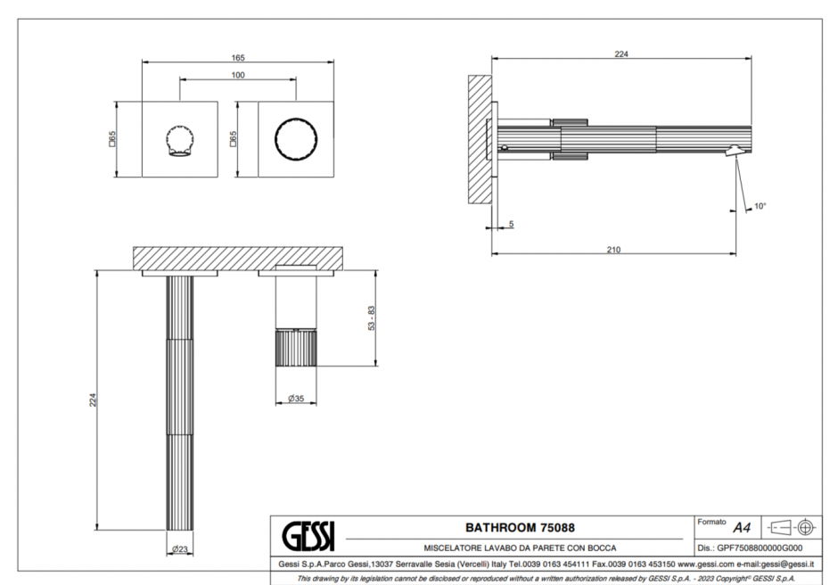 Смеситель для раковины встраиваемый Gessi Incastri 75088 длина 22,4 см ФОТО