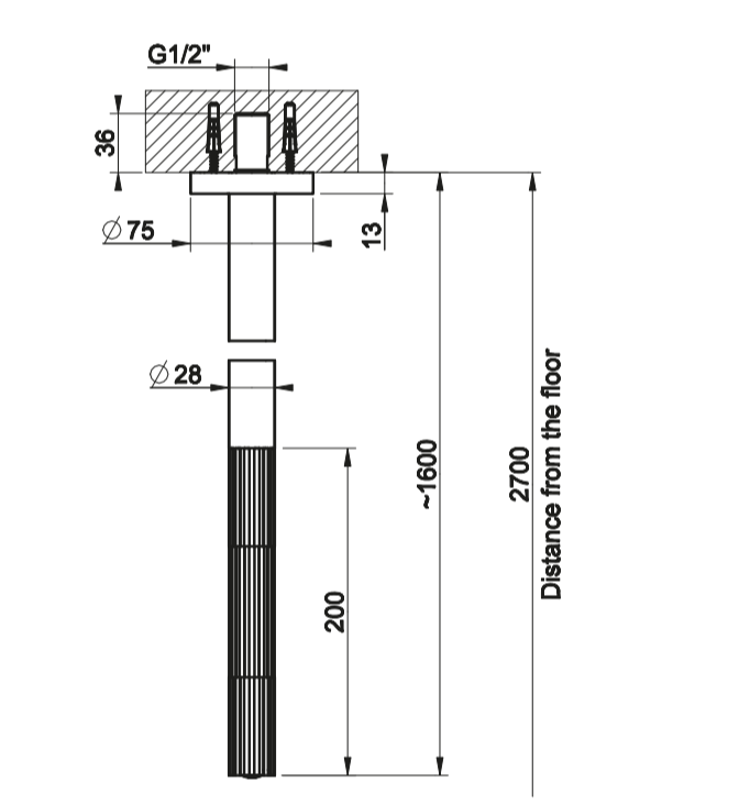 Излив Gessi Incastri 75099 потолочный высота 160 см ФОТО