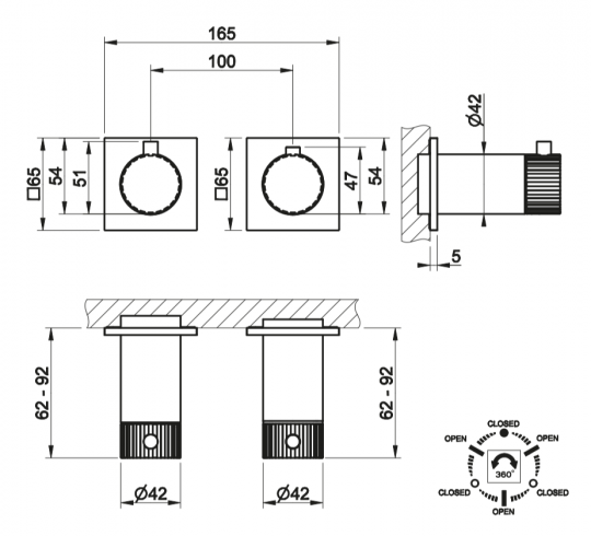 Смеситель для душа Gessi Incastri 75136 с термостатом на 3 позиции схема 2