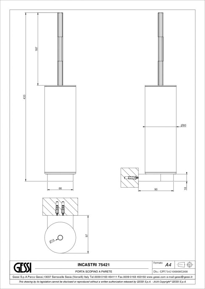 Ёршик Gessi Incastri 75421 настенный, высота 43 см ФОТО