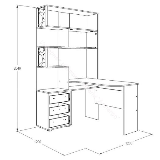 Стол письменный Омега 16 с надстройкой угловой (левый)