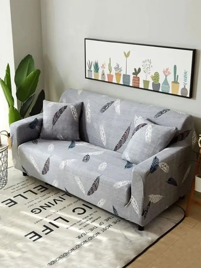 Чехол на 3-местный диван, без оборки, спандекс, серебристый