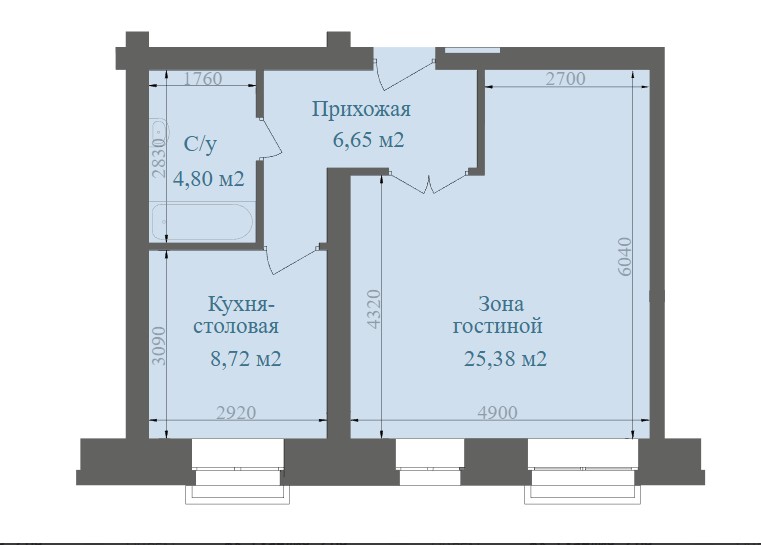 1-комнатная квартира 45,55кв.м.Буденного 78В