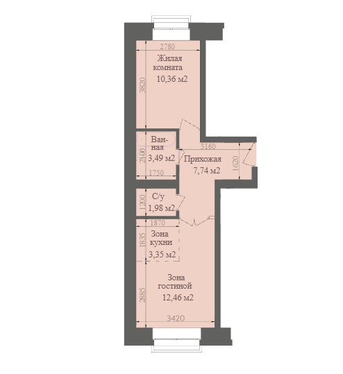 2-комнатная квартира 39,38кв.м.Буденного 78В