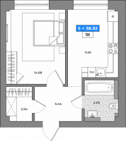 1-комнатная квартира 38,92кв.м. Небесные грани, Полярный